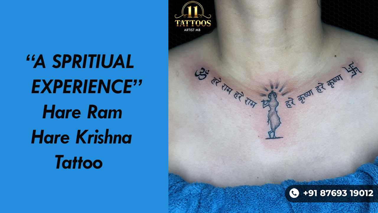 Hare Ram Hare Krishna tattoo, Neck tattoo